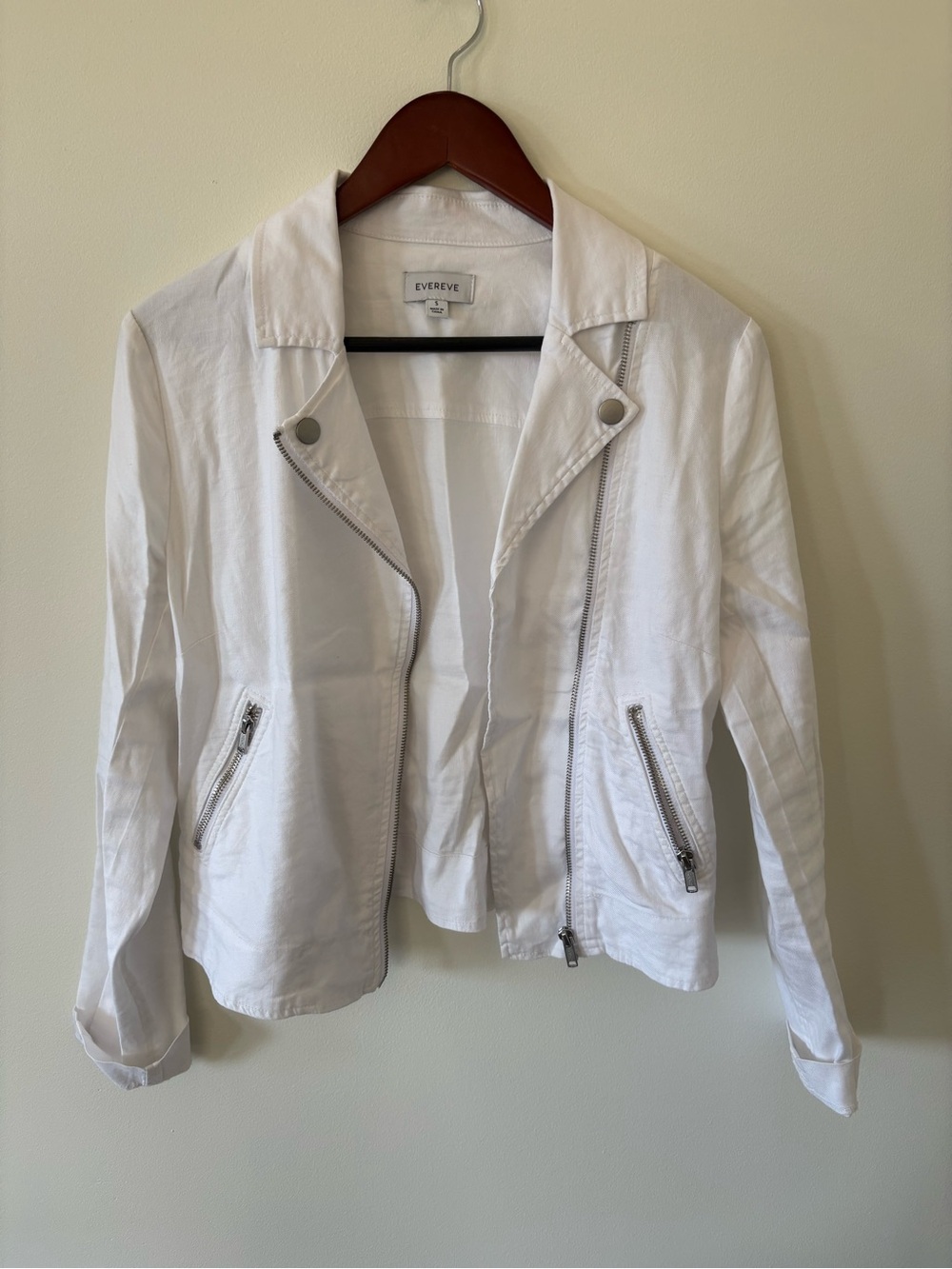 EVEREVE Linen Moto Jacket - White, S